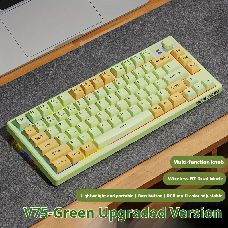 

EWEADN V75, BT и беспроводная 2,4G перезаряжаемая клавиатура, с портом зарядки Type-c, подходит для офиса, киберспорта, домашнего использования, зеленая