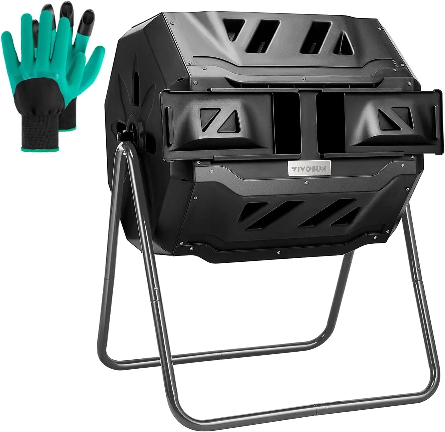 

Outdoor Tumbling Composter Dual Rotating Batch Compost Bin, 43 Gallon Black Door