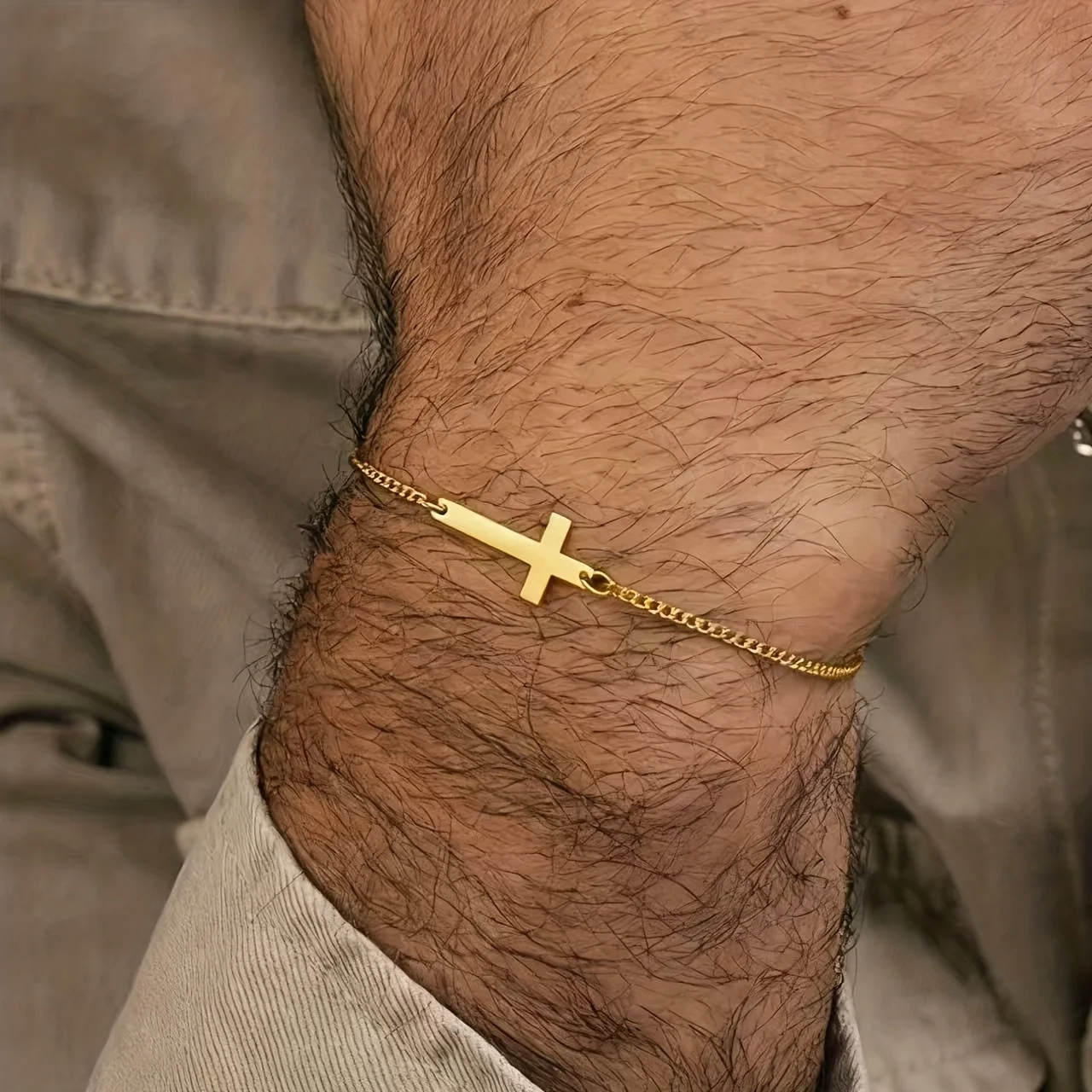 

18K Gold Plated 18K Gold Plated-Plated 304 304 Stainless Steel Minimalist Cross Bracelet for Men, Classic Dainty Religious Chain, Durable Everyday Catholic Jewelry, Spiritual Faith Symbol Gift for Father'S Day, Christmas, Birthday