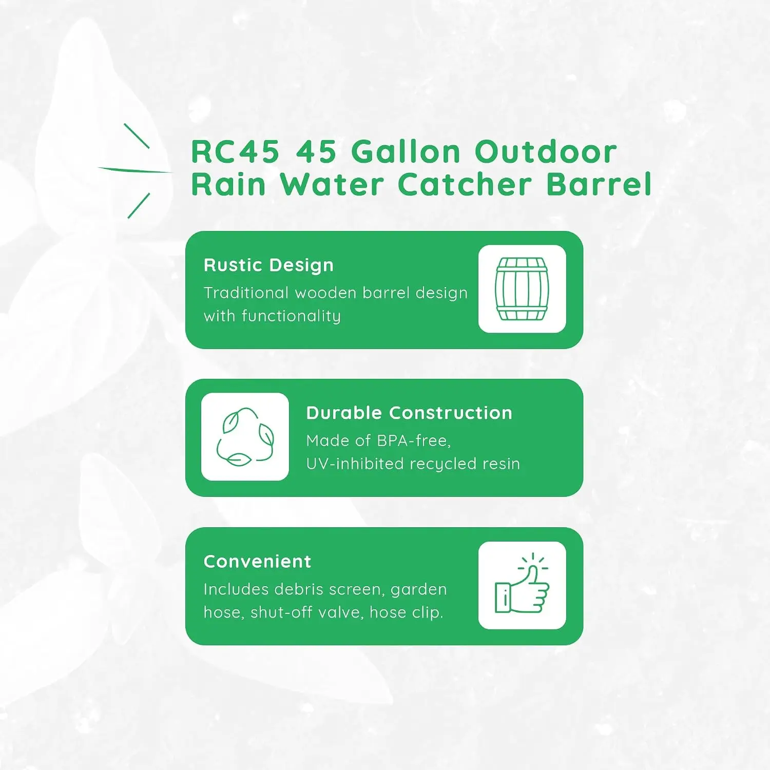 45 Gallon Heavy Duty Rain Water Catcher Barrel Container with Hose and Debris Screen for Outdoor Plants, Garden, and Landscapes
