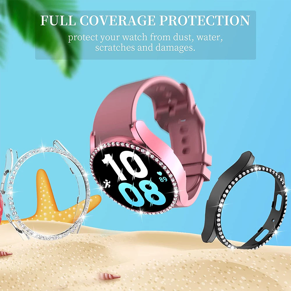 Glass+Watch Cover For Samsung Galaxy Watch 5 40mm 44mm and 5 Pro 45mm Hard PC Diamond Bling Case Bumper+Glass Screen Protector