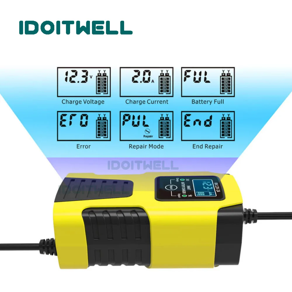 Новейшее зарядное устройство для мотоциклетных аккумуляторов 6 В 12 В 2 А, универсальное автоматическое импульсное зарядное устройство для свинцово-кислотных аккумуляторов 6 В 12 В