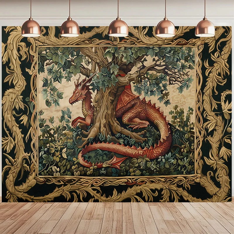 VIKAMA Orientalischer Drache Vintage Wandteppich Wohnzimmer Feature Wand im chinesischen Stil Esszimmer Urlaubsatmosphäre Wohnzimmer Dekor