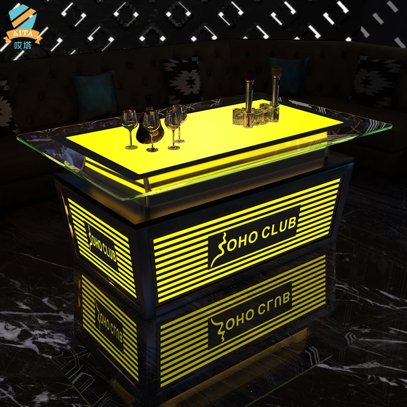 *bar Table Restaurant Dining Table Set bar Bar-style with LED Light Strips