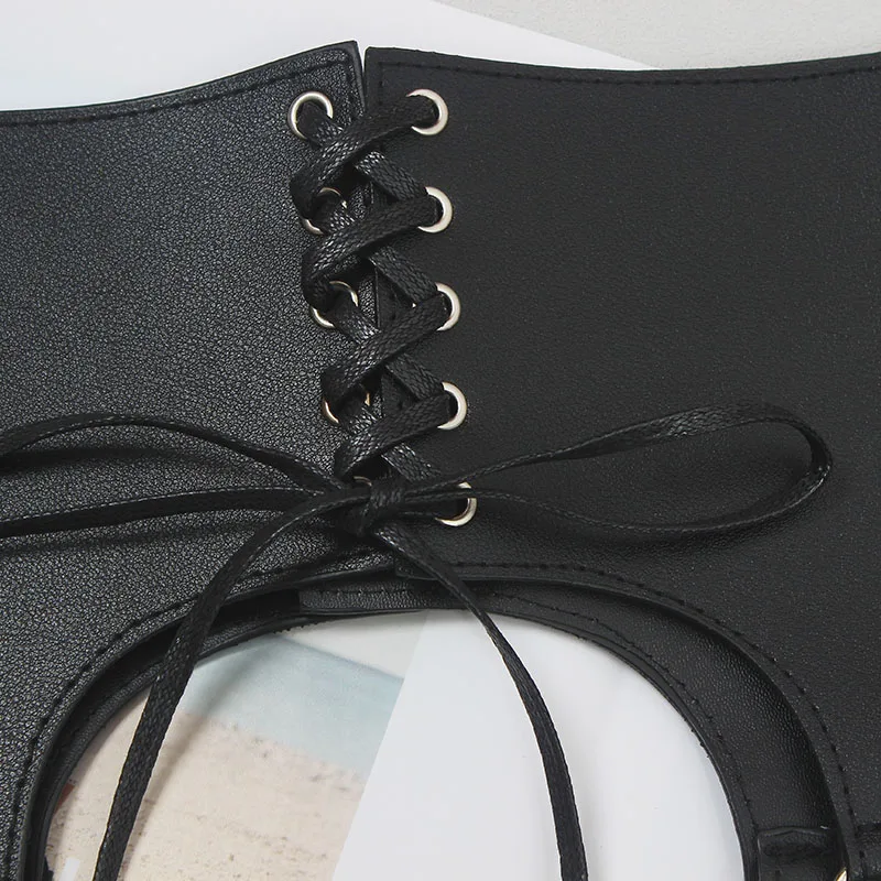 Women's Runway Fashion PU Leather Elastic Cummerbunds Female Dress Corsets Waistband Belts Decoration Wide Belt R794