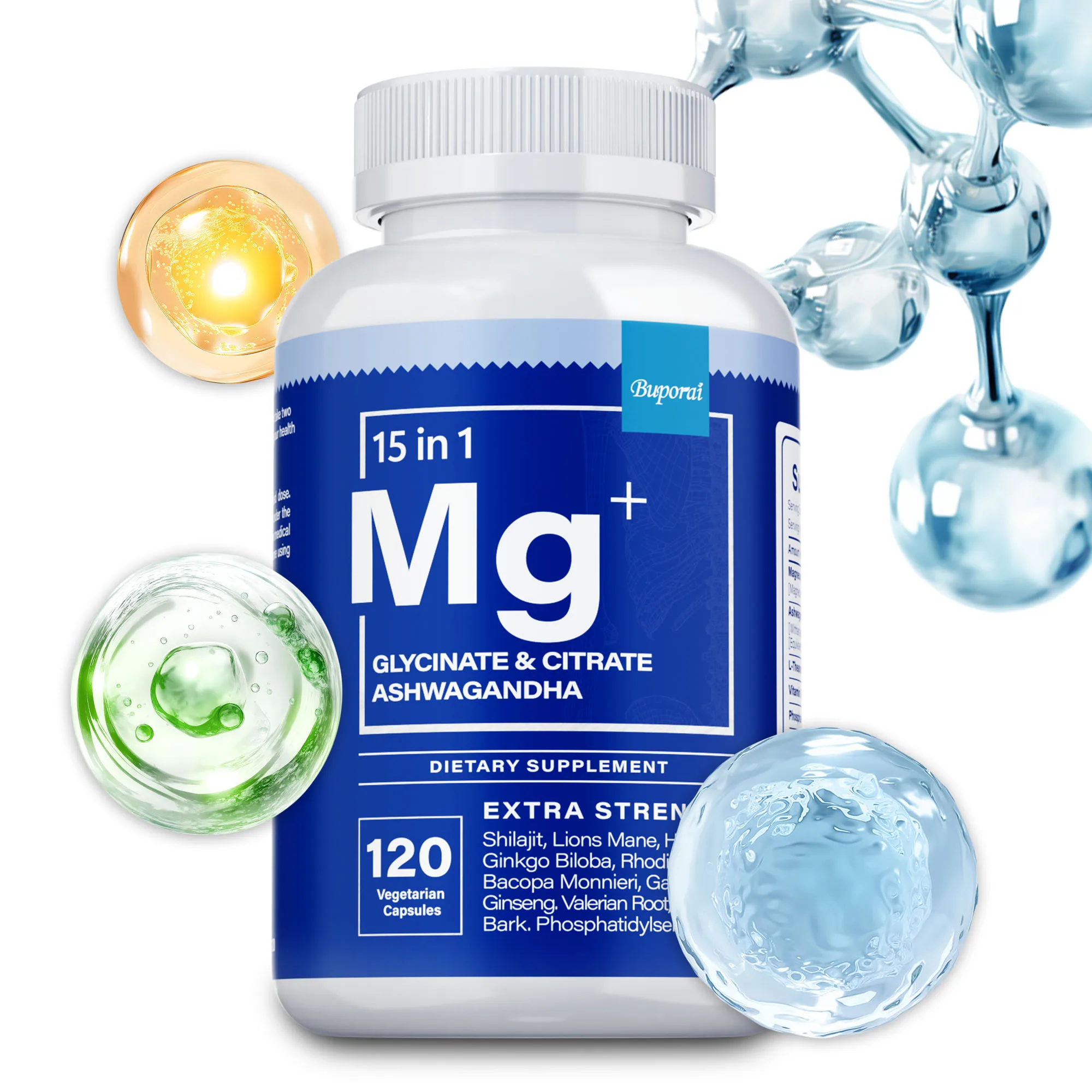 

Magnesium + Ashwagandha, with Magnesium Citrate - For Sleep, Calm Mood, Reduces Stress & Anxiety, Promotes Heart and Bone Health