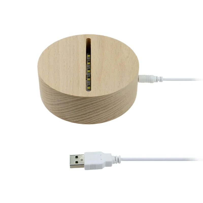 Night Lights Acrylic Display Base Led 5mm Warm White Lights Circle Wooden Stand Powered by AAA Batteries and USB