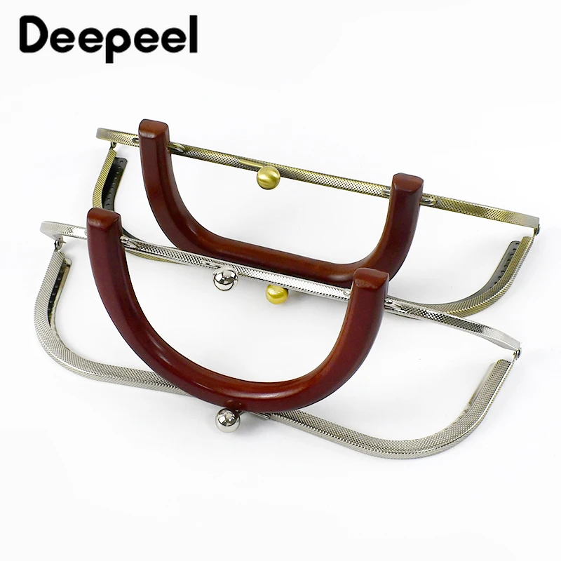 1Pc Deepeel 26cm Metal Purse Frame Wood Bag Handle Kiss Clasp Bags Sewing Bracket Wallet Repair Kit DIY Hardware Accessories