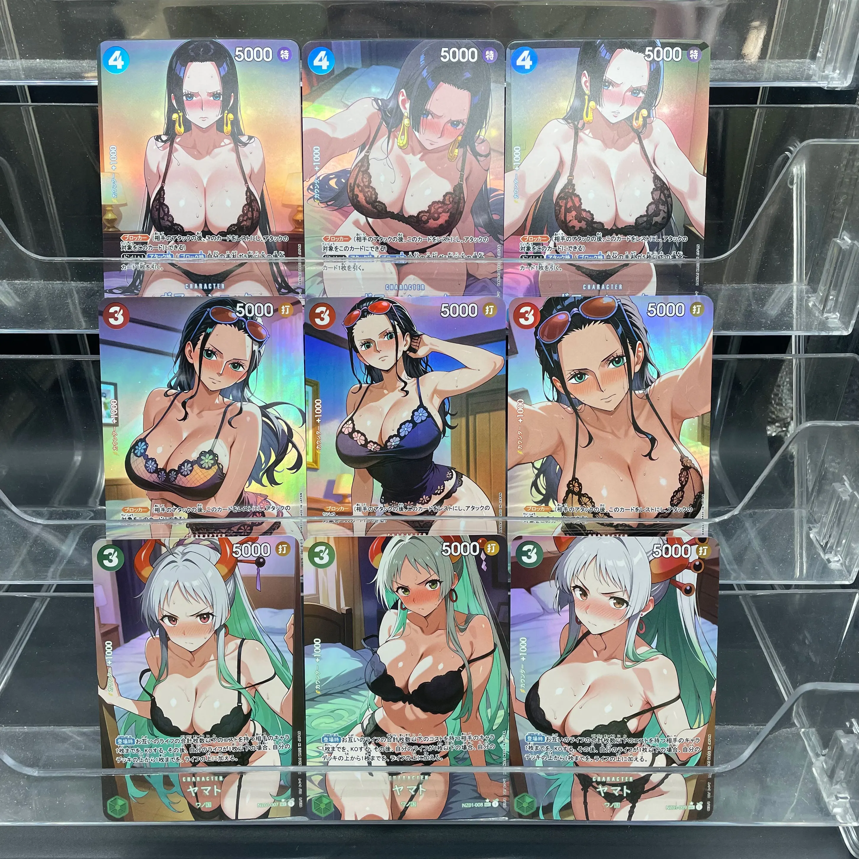 

9Pcs/set Diy Opcg Doujin Trading Cards Boa Hancock Nico Robin Yamato Black Lace Bra Japanese Version Refractive Color Flash Gift