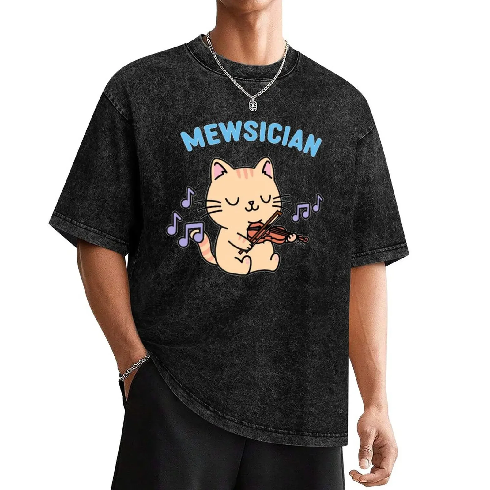 The Mewsician Cat Playing The Violin T-Shirt blacks quick drying oversized t shirts for men