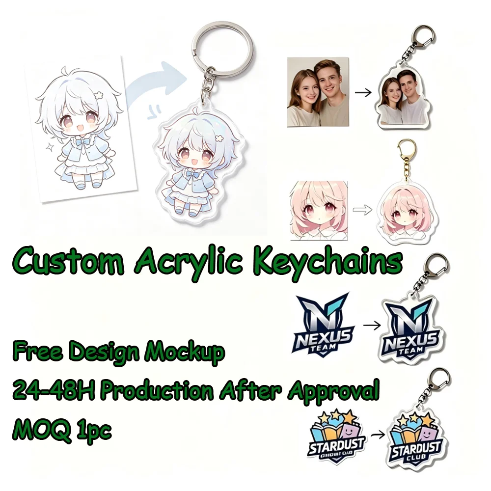 1Pc Custom Acrylic Keychain Personalized Anime Logo Photo Keyring Double Sided Free Design Mockup 24-48H Production & No Minimum