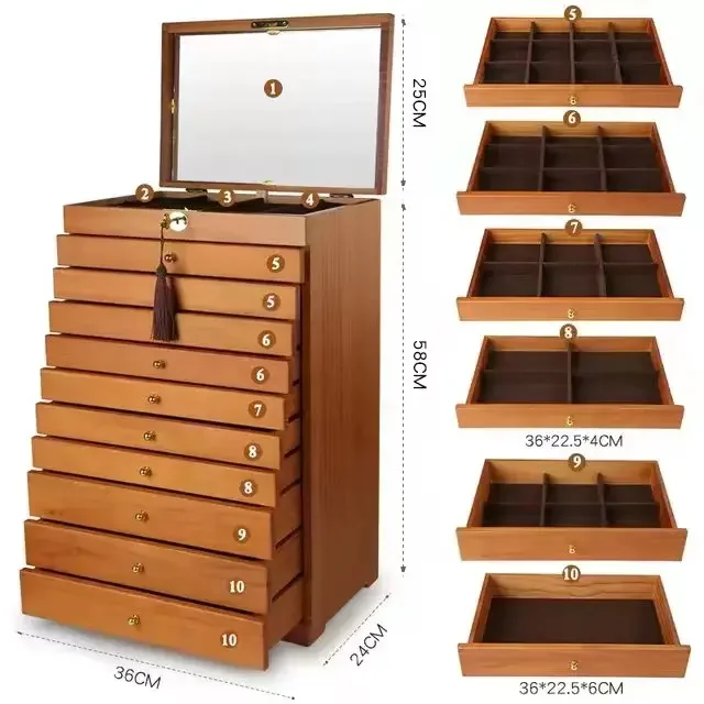 Wooden Jewelry Box, Extremely Large Capacity, Multi-functional Jewelry Storage Box, High-end Velvet Fabric