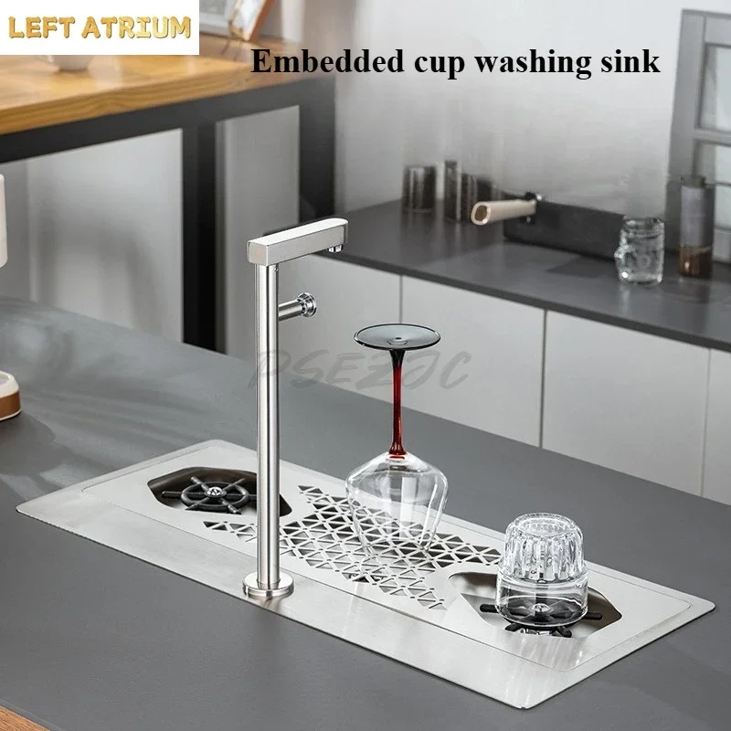 Stainless Steel Bar Embedded Cup Washer Cup Washer High-pressure Cup Washer Sink with Faucet Coffee Shop Commercial