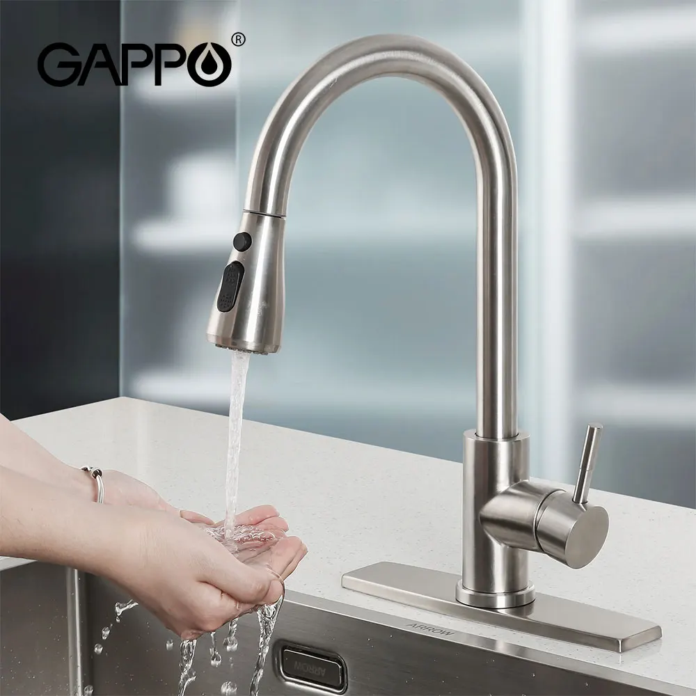 GAPPO Kitchen Sink Faucets with Pull Down Sprayer Single Handle High Arc Brushed Nickel Faucet for Kitchen Sink