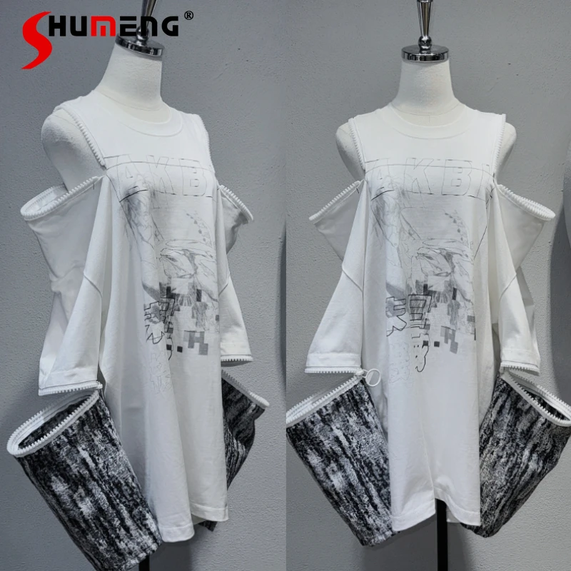 

Original Design Punk Sweet Cool Fashion Girls T-Shirt Spring Summer 2025 Student Kawaii Cartoon Print Detachable Sleeves Tops