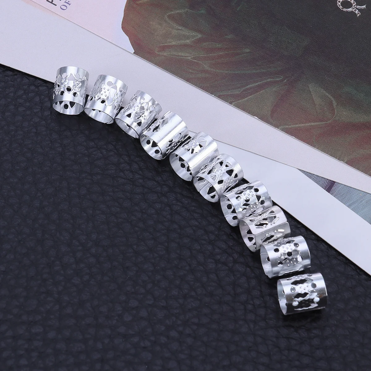

10Pcs Aluminum Alloy Dreadlock Cuffs Adjustable Hair Rings for Braids Dreadlocks Beads Easy Use Silver 8mm Diameter 10mm Length