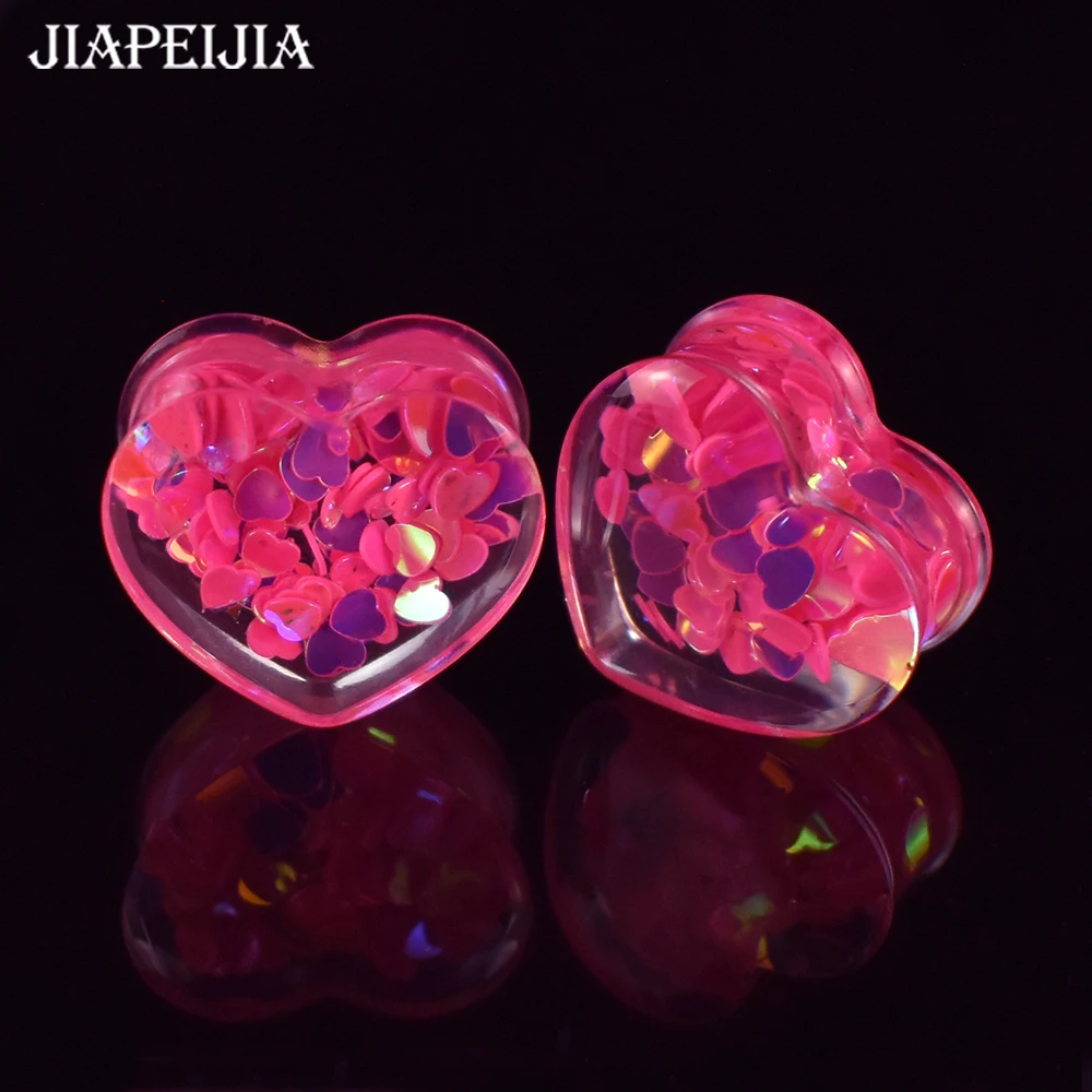 8-30mm Pink Heart-shaped Acrylic Ear Tunnels Plug and Gauges Ear Expander Stretching Studs Body Piercing Jewelry