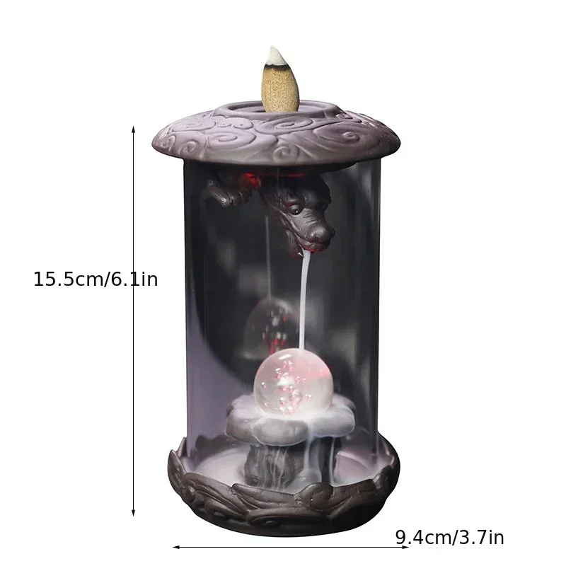 1pc, Backflow Incense Burner for Home Decor Creative Led Feng Shui Ball Chinese Dragon Acrylic Windproof Backflow Incense Burner