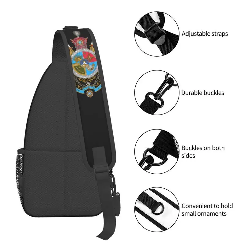 Imperial Coat Of Arms Of Iran Sling Chest Bag Custom Iranian Lion Crossbody Shoulder Backpack for Men Travel Hiking Daypack