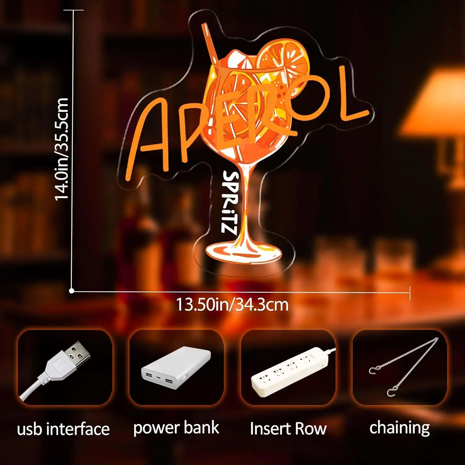 Aperol Spritz Neon Sign LED Cocktail Neon Light for Home Bar Man Cave Kitchen Party Decor Spritz Lover Gift USB Powered Dimmable