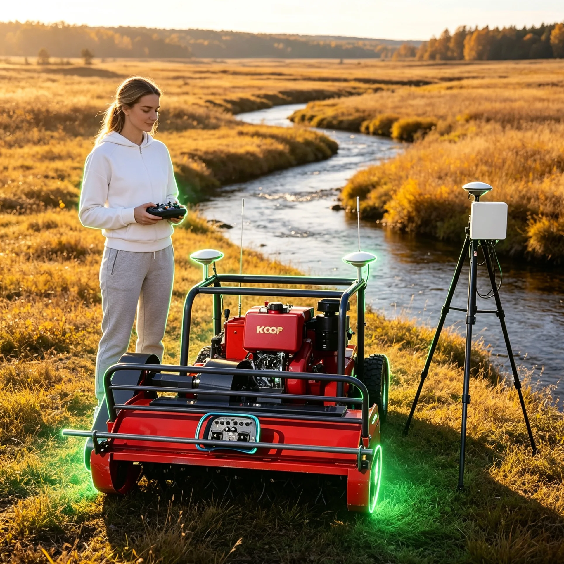 Customized For Subdistrict Lawn Maintenance, Red Self‑Propelled Remote 1200GPS Lawn Mower Delivers Neat Trimming Effect