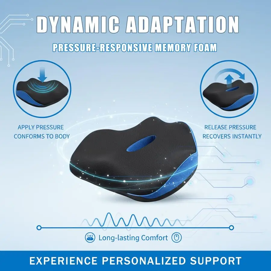 وسادة مقعد لتقويم العظام، وسادة كرسي مريحة من إسفنج الذاكرة لوسادة كرسي المكتب، مقعد السيارة، الطائرة، عرق النسا أمبير باك