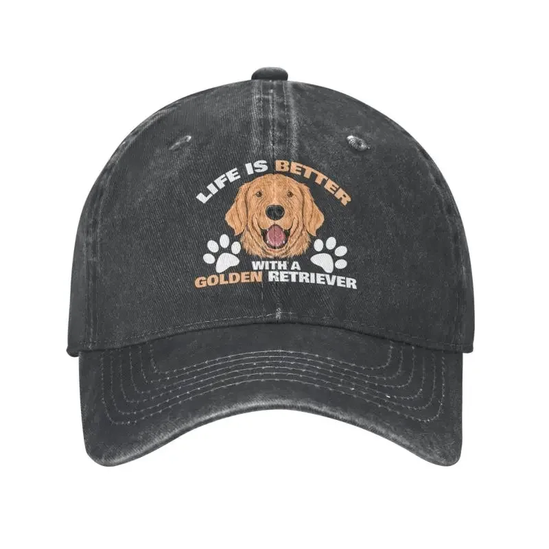 Cotton Life Is Better With A Golden Retriever Funny Gift Baseball Cap for Women Men Adjustable Animal Dog Dad Hat Performance