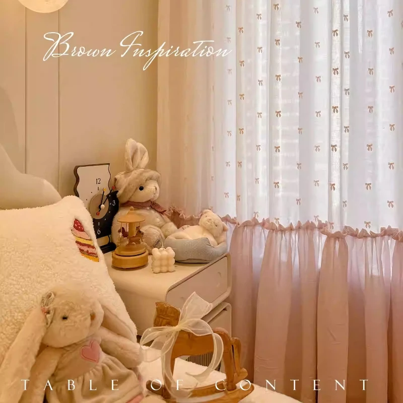 Cream‑Style Pink Skirt Half Window Drape Lace Sheer Gauze Cute Bow Custom Size Partition Decor for Balcony Elegant Window Decor