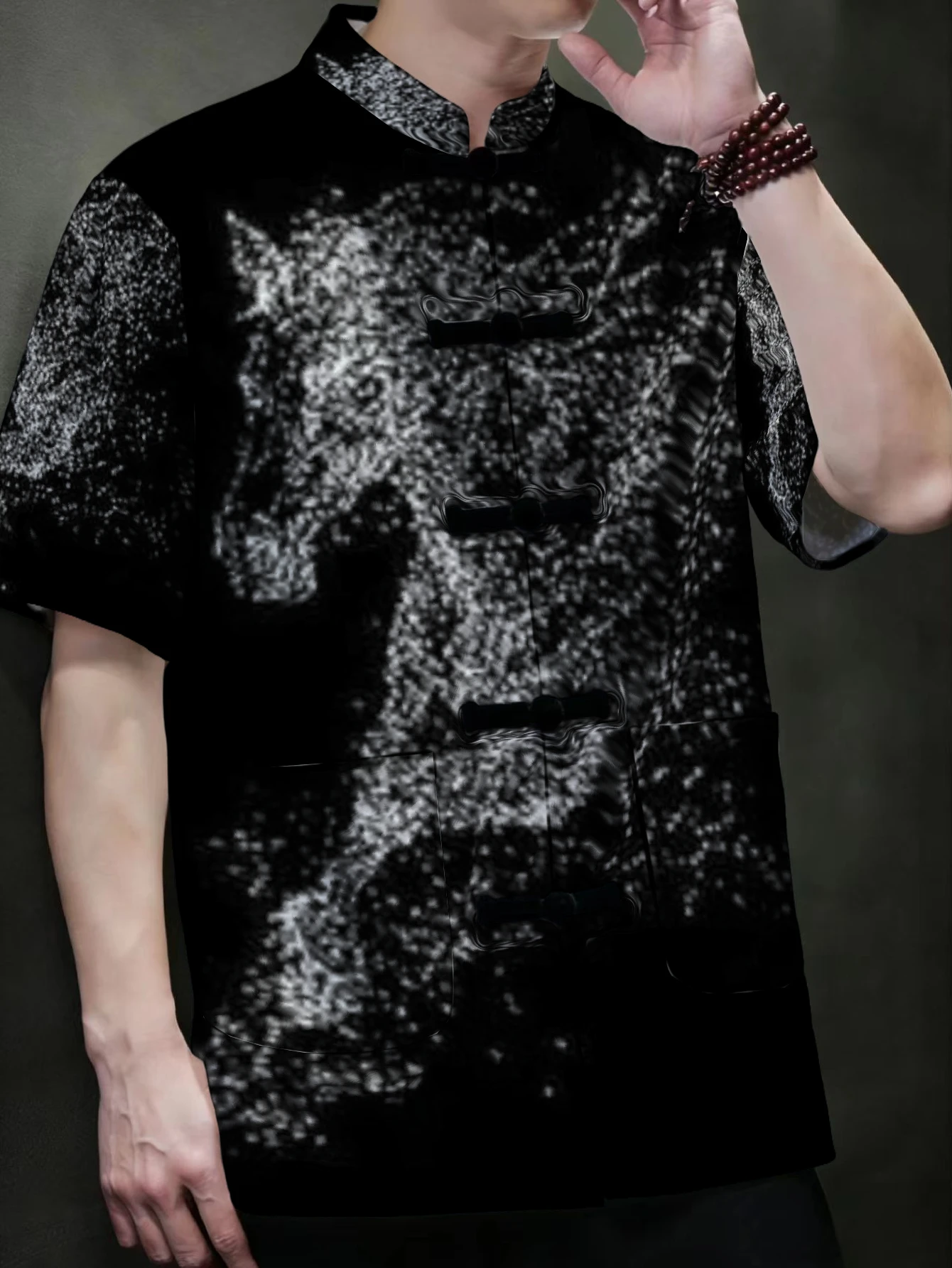 Men Men Traditional Chinese Tang Suit Short Sleeve Shirt Frog Button Stand Collar Black White Animal Abstract Art Print Loose Casual - Aliexpress Deal