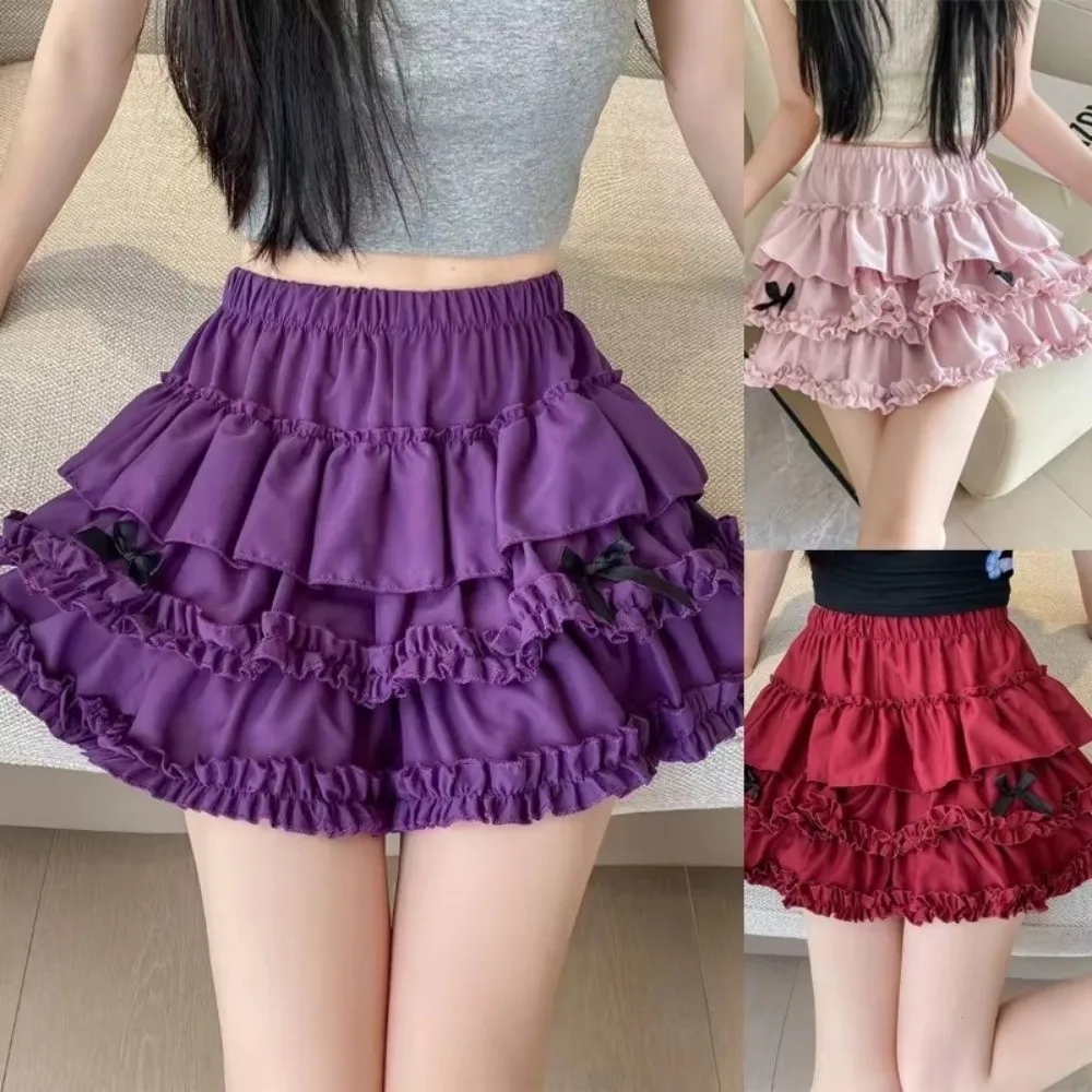 Fashion High Waist Pleated Bubble Skirt Short Casual A Line Skirt Sweet Puffy Cake Skirt Girls