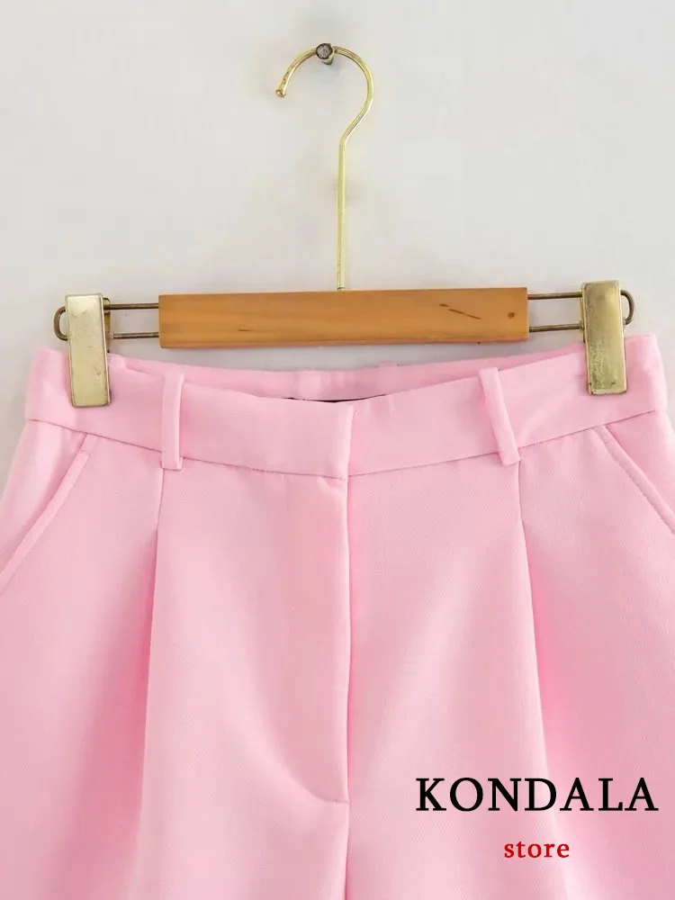 KONDALA Vintage Chic Office Lady Shorts Solid Zipper Pockets Regulai Fit Shorts Fashion 2023 Summer Commute Women Shorts