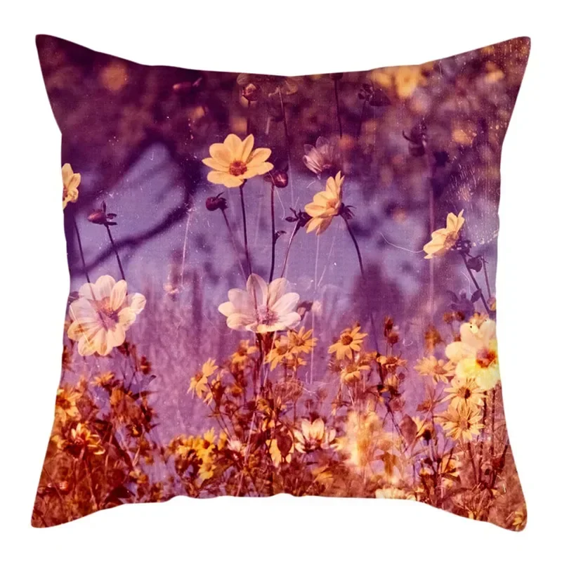 Natural plant chrysanthemum flower pattern print cushion cover to decorate bedroom living room office sofa car seat pillow cover