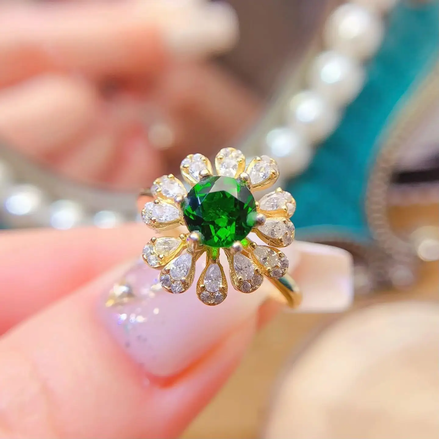 925 Silver Natural Diopside Engagement Ring 6mm Genuine Diopside Ring with Certificate Bridal Wedding Jewelry Gift for Her