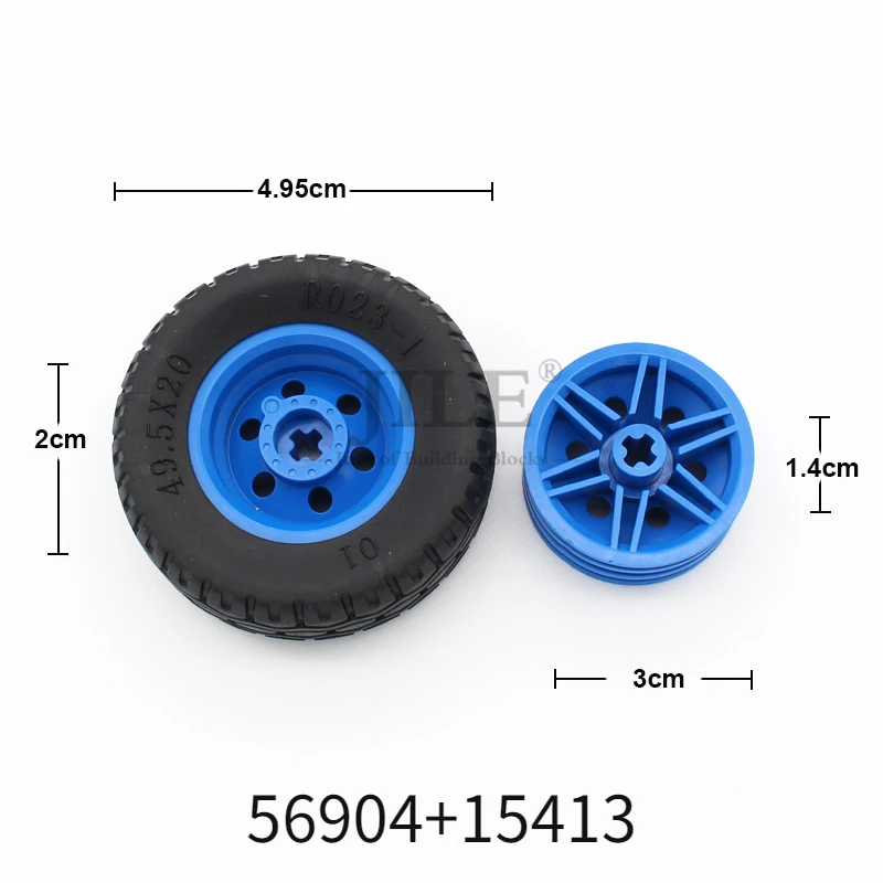 Moc Wheel 30mm D. x 14mm with Tire 43.2 x 14 Offset Tread 56904 56898 15413 DIY High-Tech Building Bricks Compatible Assembles