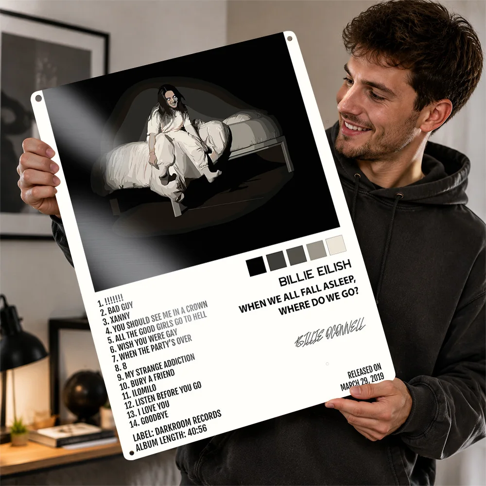 Billie Eilish Seated Bedroom Album Design Aluminum Poster Graphic Wall Art For Home Studio Personalized Metal Sign Birthday Gift