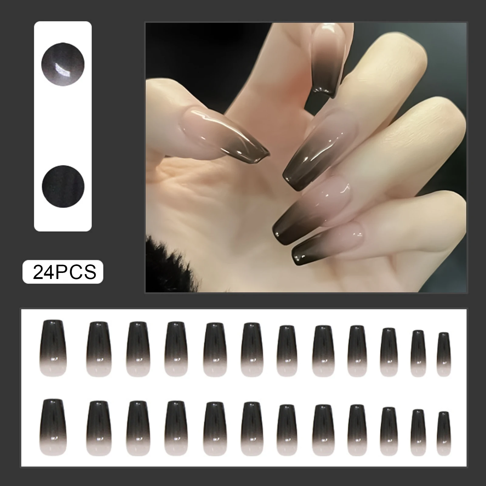 24 stücke y2k Stern drücken auf Nägel Farbverlauf schwarz mittellanger Sarg falsche Nagels pitzen volle Abdeckung Mond Designs gefälschten Nagel für coole Mädchen