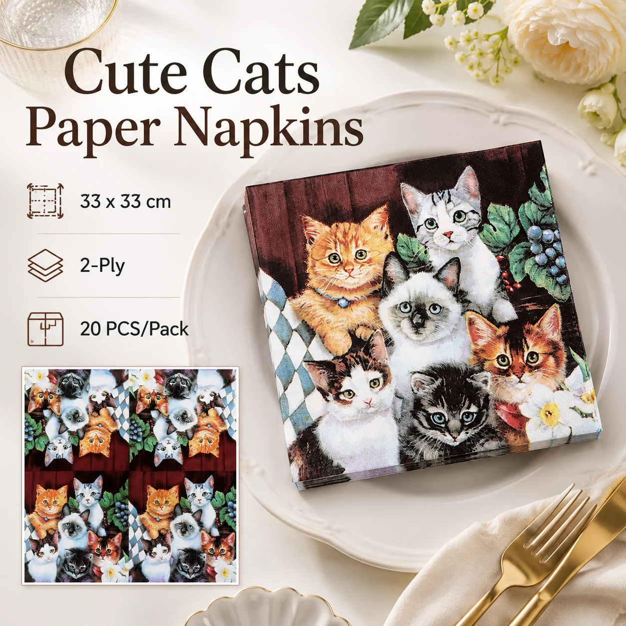 20 teile/paket Neue Bunte Druck Servietten Party Seidenpapier Gesichts Tissue Hochzeit Seidenpapier Diekubat Papier Servietten Katze Muster