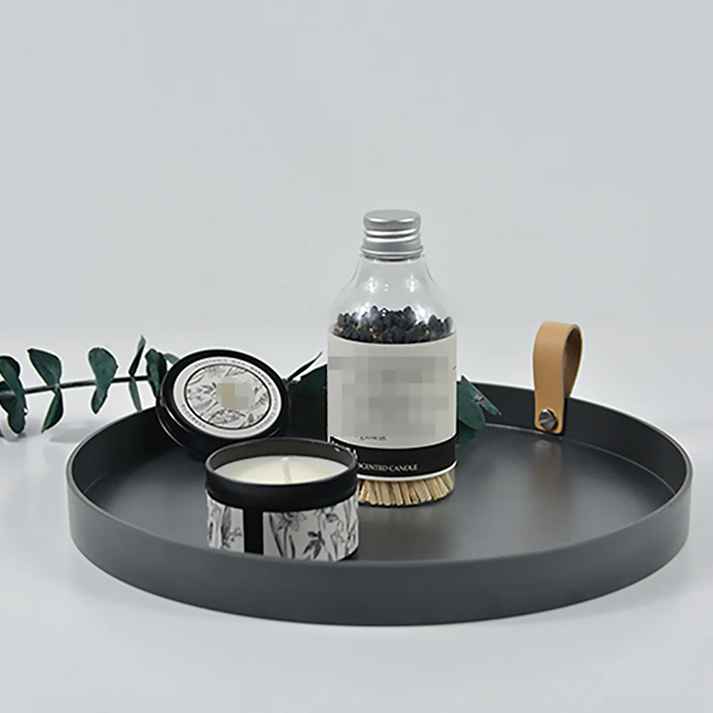 

1Pcs Cosmetics Storage Tray PU Handle Desktop Sundries Storage Plate Multi-Purpose Small Items Organizer