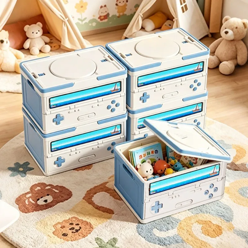Folding Storage Box Large Capacity Stackable Organizer Bin For Game Console Toy Book Kids Bedroom Desktop Sundries Cute Gift