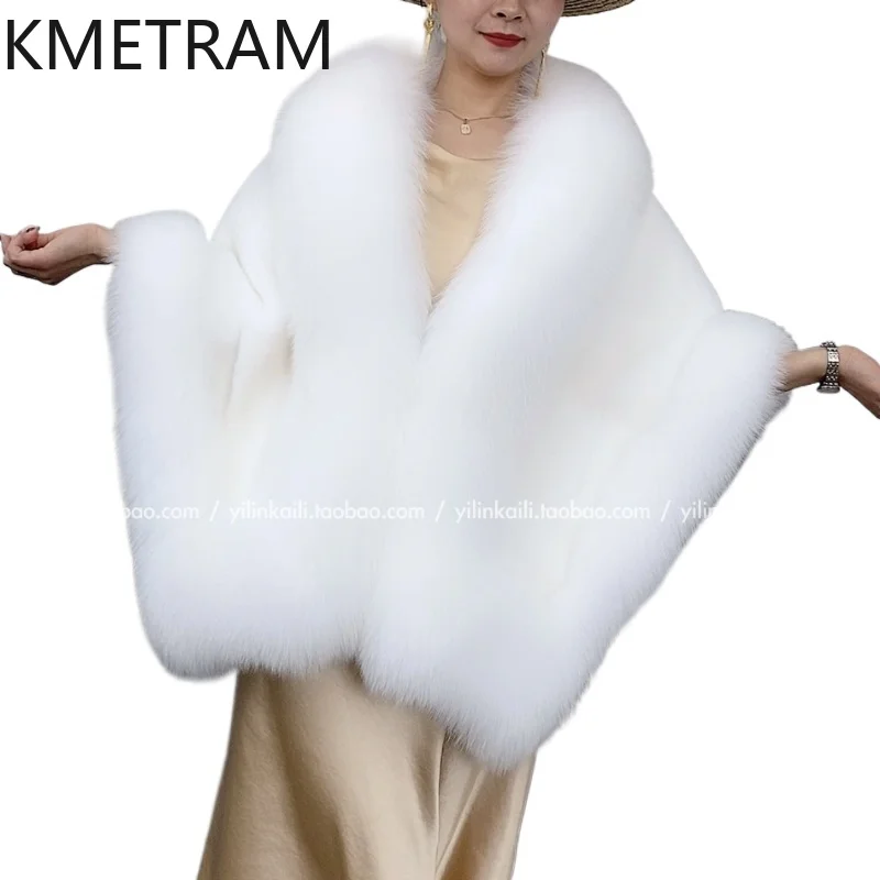 Natural Ferret Fur Coat Women Luxury Snow Fox Fur Collar Shawl Fashion White Cloak New in Outerwears Womans Clothing 2024 шуба