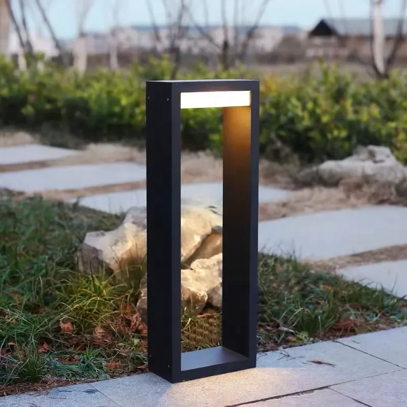 Modern square 60cm IP66 waterproof aluminum outdoor garden LED lawn post light, induction CRI90 5 years warranty 270 degree