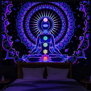 Vikama Neon Illusion Hamsa Permadani Tangan Nebula Kosmik Semua Mata Melihat Ruang Meditasi Kamar Tidur Bohemian Permadani Dekorasi Rumah 8 dekorasi hamsa penjualan terbaik - №