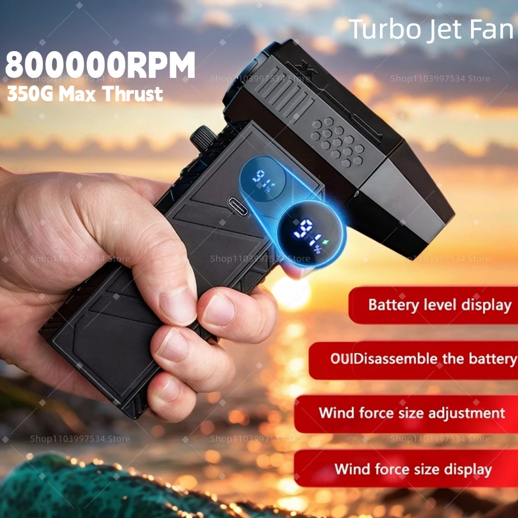 

800000RPM Violent Air Blower Digital Display Turbo Jet Fan 350G Thrust Portable Blower Type-C Charging Strong Winds 60m/s