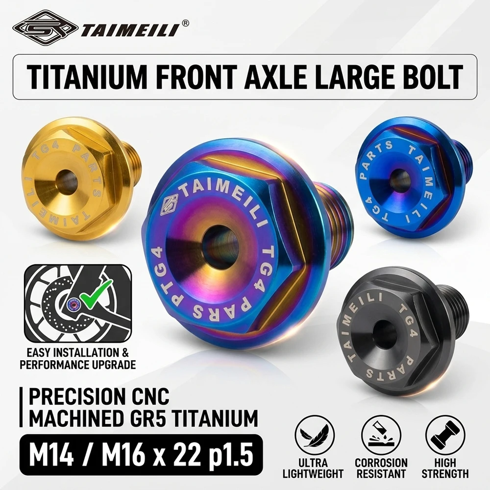 TAIMEILI TC4 Titanium Motorcycle Front Axle Bolt M14/M16×22mm Thread Pitch 1.5 High Tensile Anti-Corrosion Light Weight Mod Hard