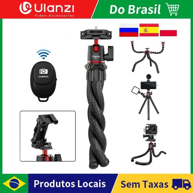 Ulanzi MT-11 Octopus Flexible Tripod For Phone SLR DSLR Gopro Camera Tripod Extend 1/4'' Screw With Ballhead ColdShoe Phone Clip