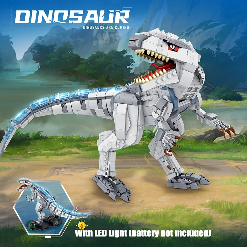 Jurassic Dinosaur World 1176pcs Silver Indominus Rex Model Building Blocks Kits MOC T-Rex Bricks Toys For Children Gifts