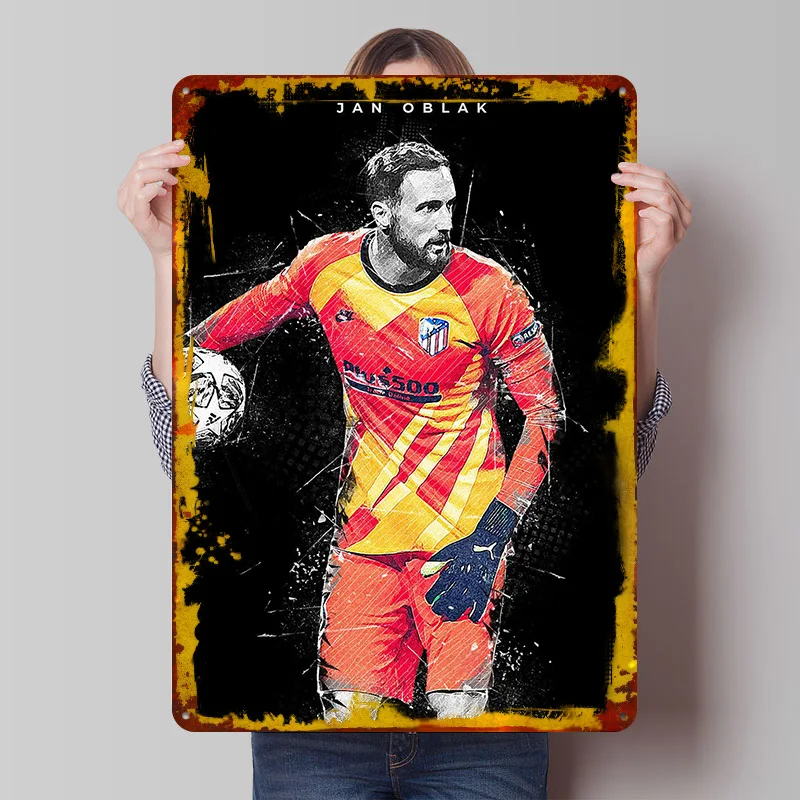 Póster Metálico de Jan Oblak, Arte de Pared Personalizado, Letreros Retro Vintage de Hojalata para Decoración de Cuarto de Juegos, Decoración Acogedora para Cafetería
