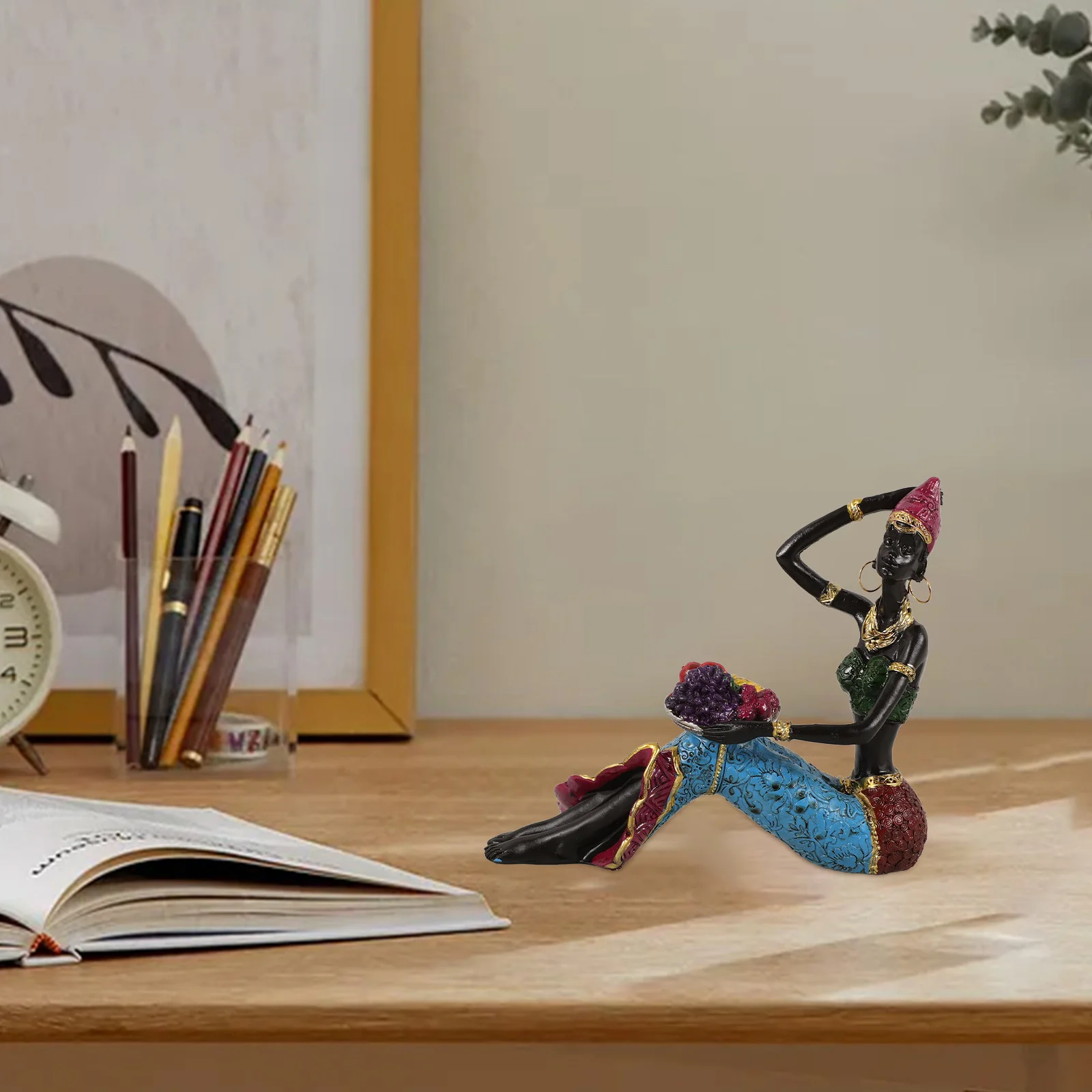 تمثال المرأة الأفريقية الراتنج يدويا ديكور المنزل غرفة المعيشة غرفة نوم سيدة أفريقية النحت الفن حلية