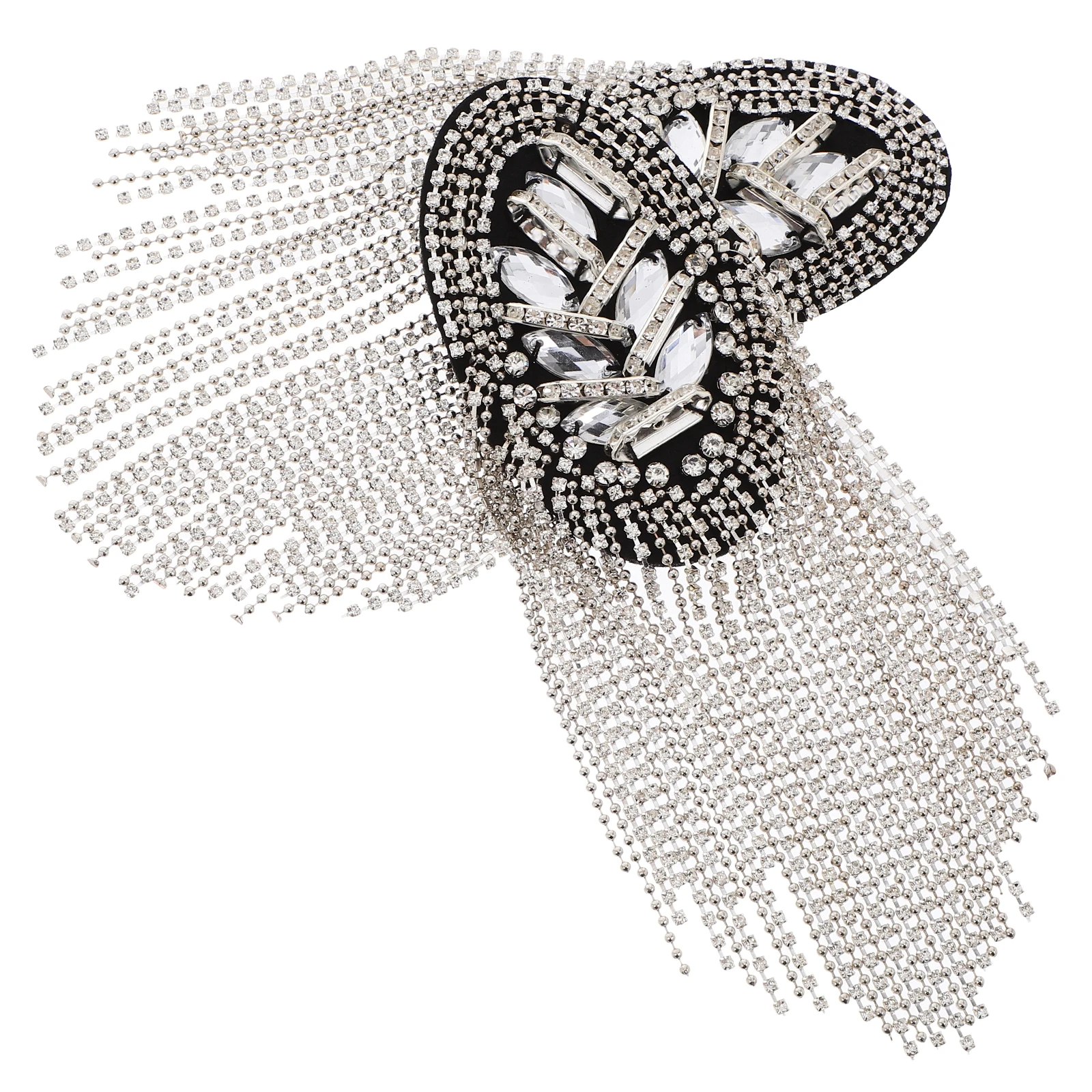 

1Pair Silver Rhinestone Shoulder Tassel Epaulet Badge Costume Shoulder Board Decorative Epaulets for Men Women