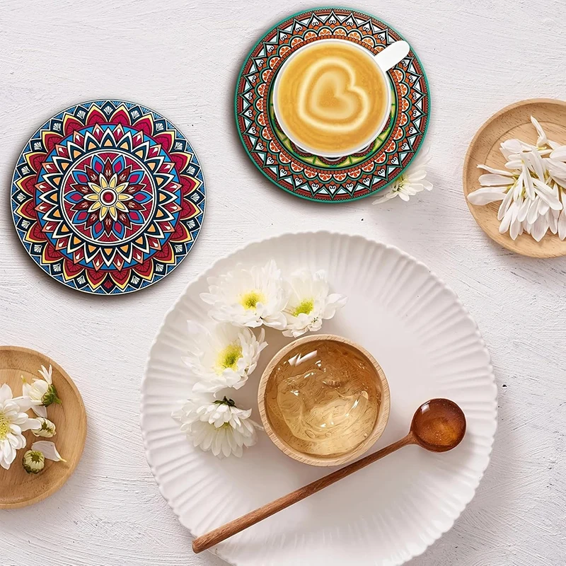 

Набор из 8 керамических и пробковых подставок для чашек с металлическим держателем - 10 см, нескользящие, термостойкие, для напитков, чашек и домашнего декора